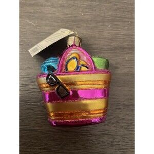 Old World Christmas Beach Bag Ornament - NEW towel, sunglasses flip-flops